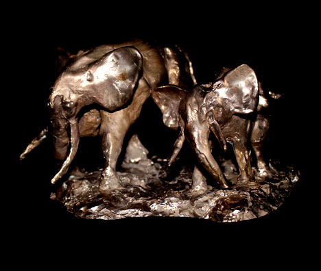Two Bronze Elephants (Without Patina)